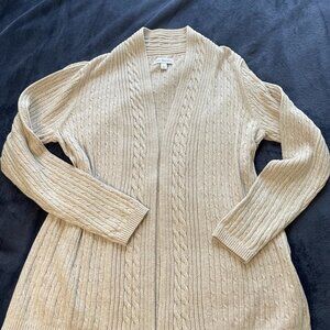 Kim Roger's open front cable knit cardigan women's size Large L beige